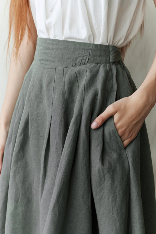 "Vineta" linen midi skirt sage green