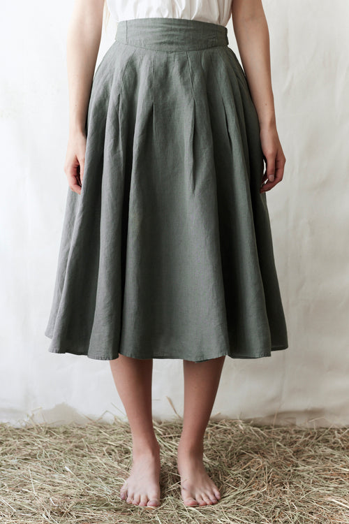 "Vineta" linen midi skirt sage green