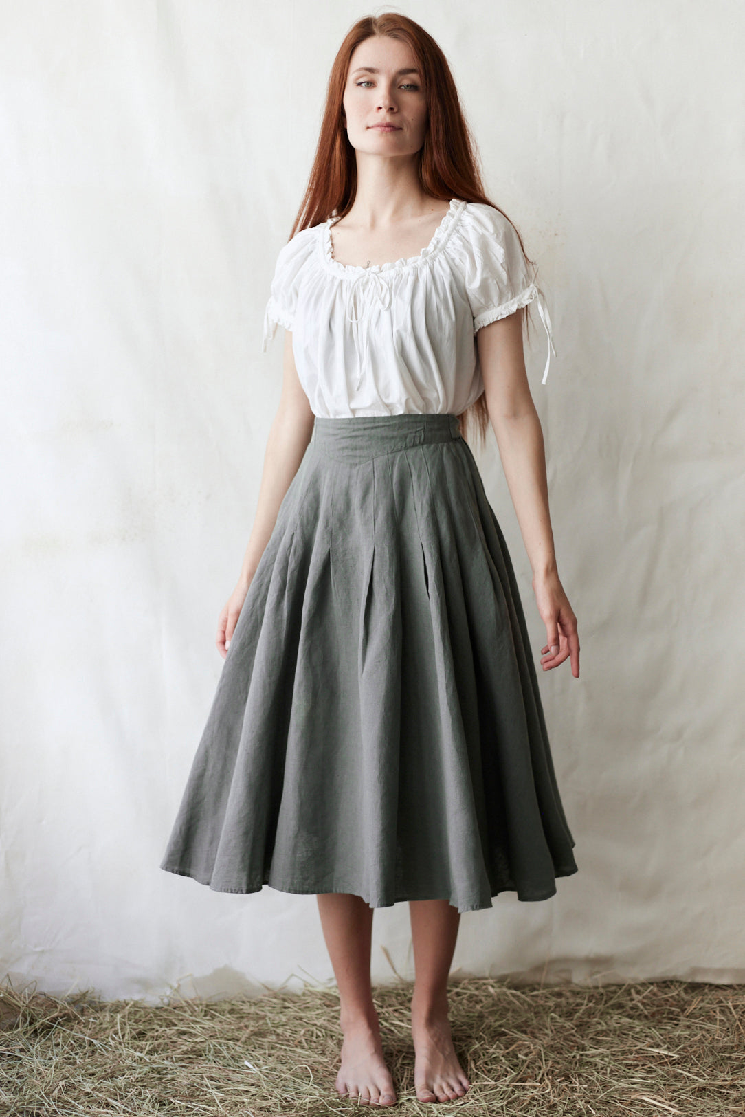 "Vineta" linen midi skirt sage green