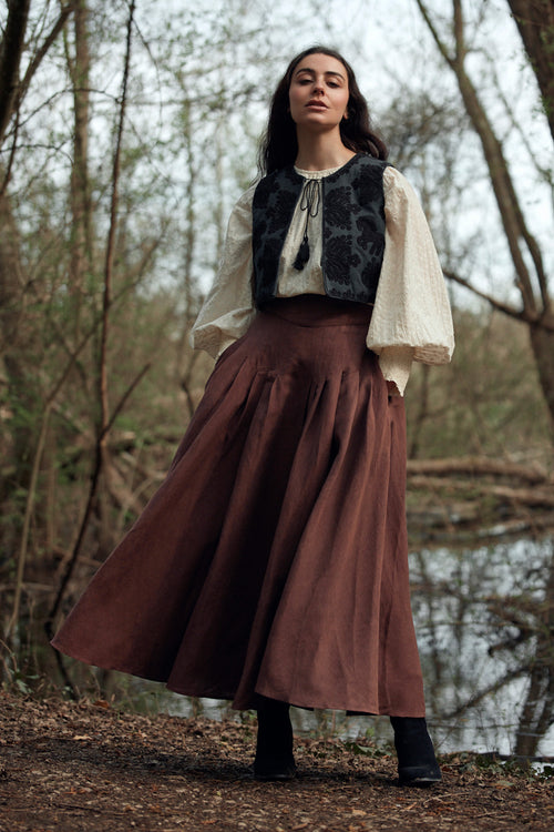 Jupe longue "Vineta" en lin couleur bois de rose