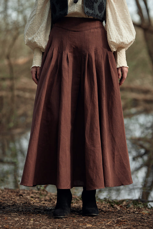Jupe longue "Vineta" en lin couleur bois de rose