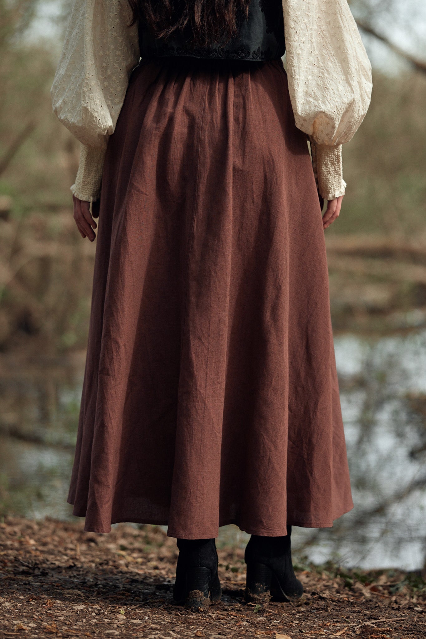 Jupe longue "Vineta" en lin couleur bois de rose