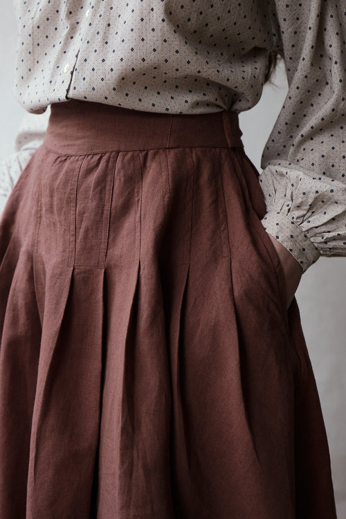 Jupe midi "Vineta" en lin couleur bois de rose