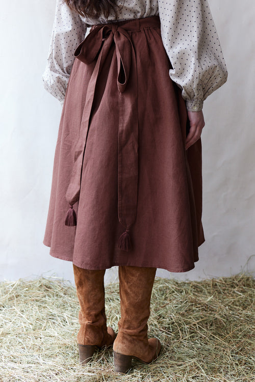 Jupe midi "Vineta" en lin couleur bois de rose