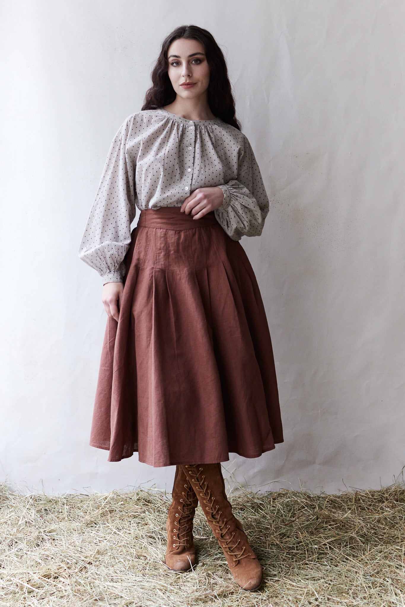 "Vineta" linen midi skirt rosewood