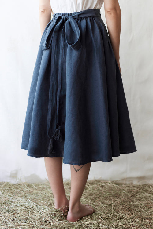"Vineta" linen midi skirt skandi blue