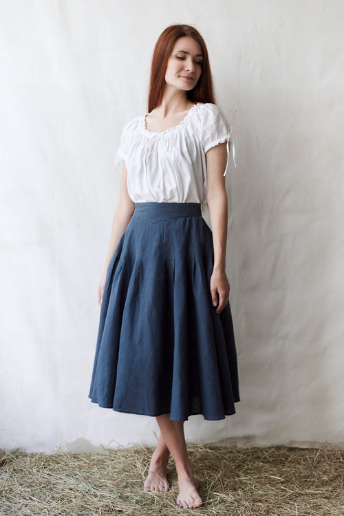 "Vineta" linen midi skirt skandi blue