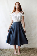 "Vineta" linen midi skirt skandi blue