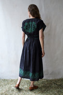 "Vivika" black dress with green embroideries