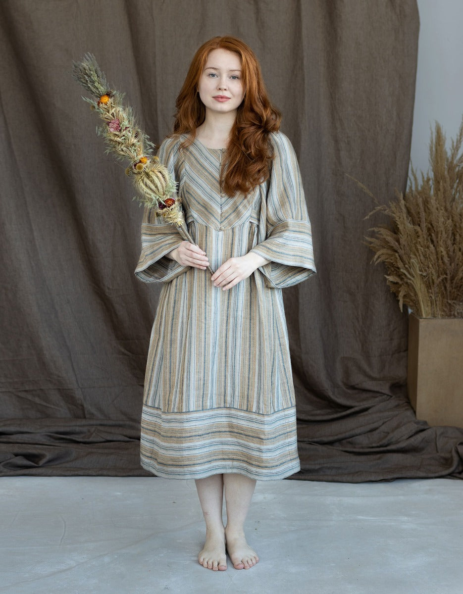 Robe  'Adelina' en lin rayé ambre