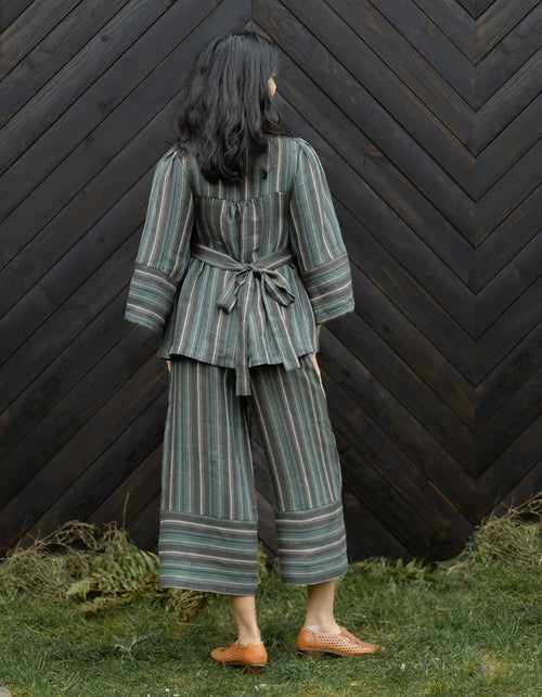 "Adelina” Top in striped linen chestnut