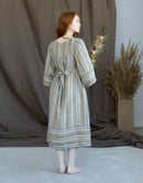 Robe  'Adelina' en lin rayé ambre