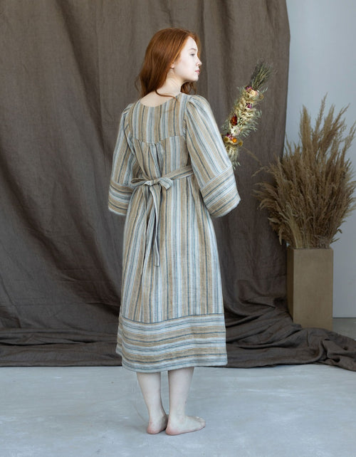 Robe  'Adelina' en lin rayé ambre