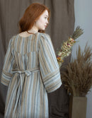Robe  'Adelina' en lin rayé ambre