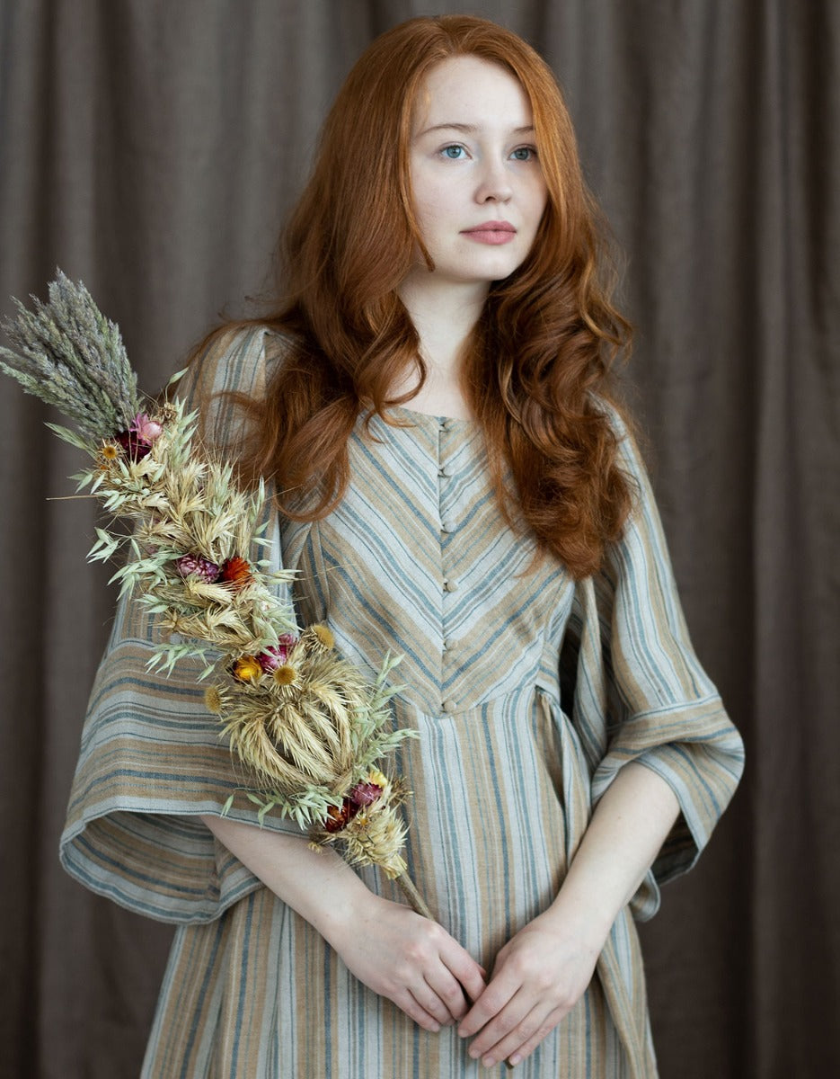 Robe  'Adelina' en lin rayé ambre