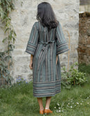 “Adelina” dress in striped linen chestnut
