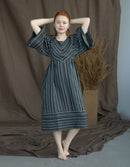 “Adelina” dress in striped linen chestnut