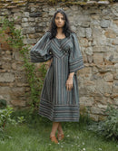 “Adelina” dress in striped linen chestnut