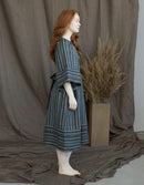“Adelina” dress in striped linen chestnut