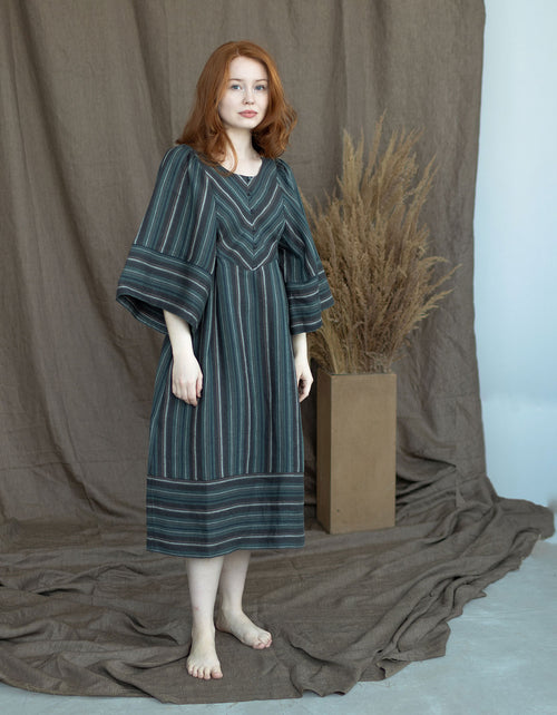 Robe  'Adelina' en lin rayé ambre