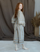 Pantalon  'Adelina' en lin rayé ambre