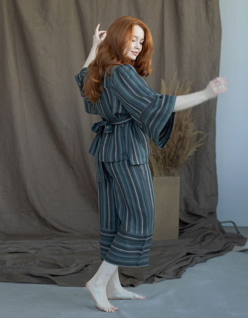 “Adelina” pants in striped linen chestnut