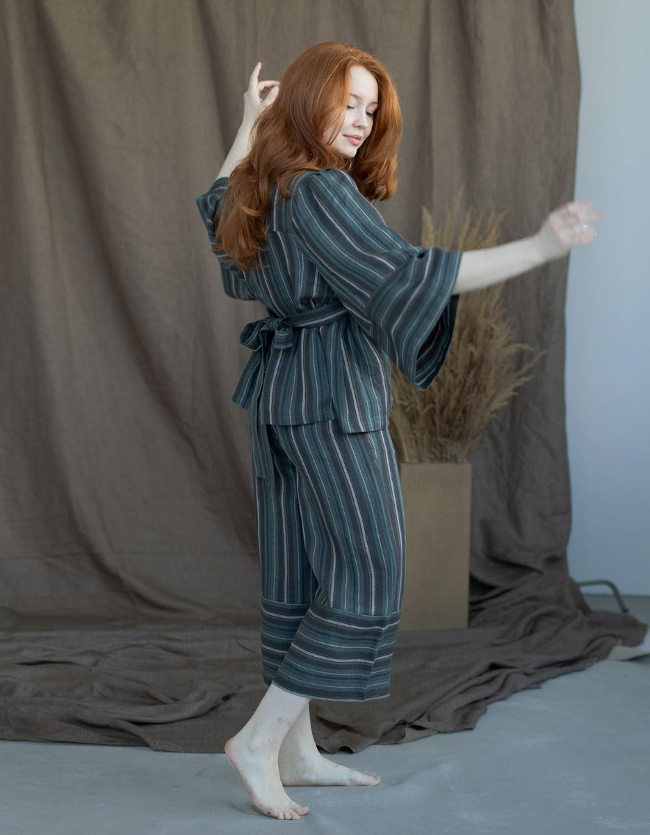 “Adelina” pants in striped linen chestnut