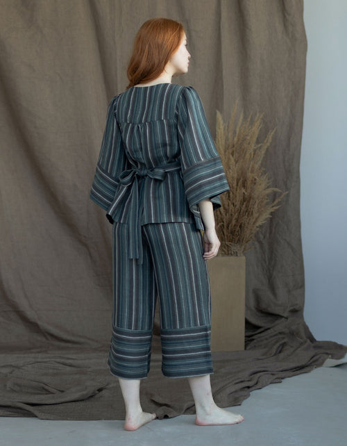 "Adelina” Top in striped linen chestnut
