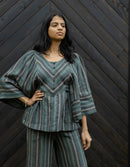"Adelina” Top in striped linen chestnut