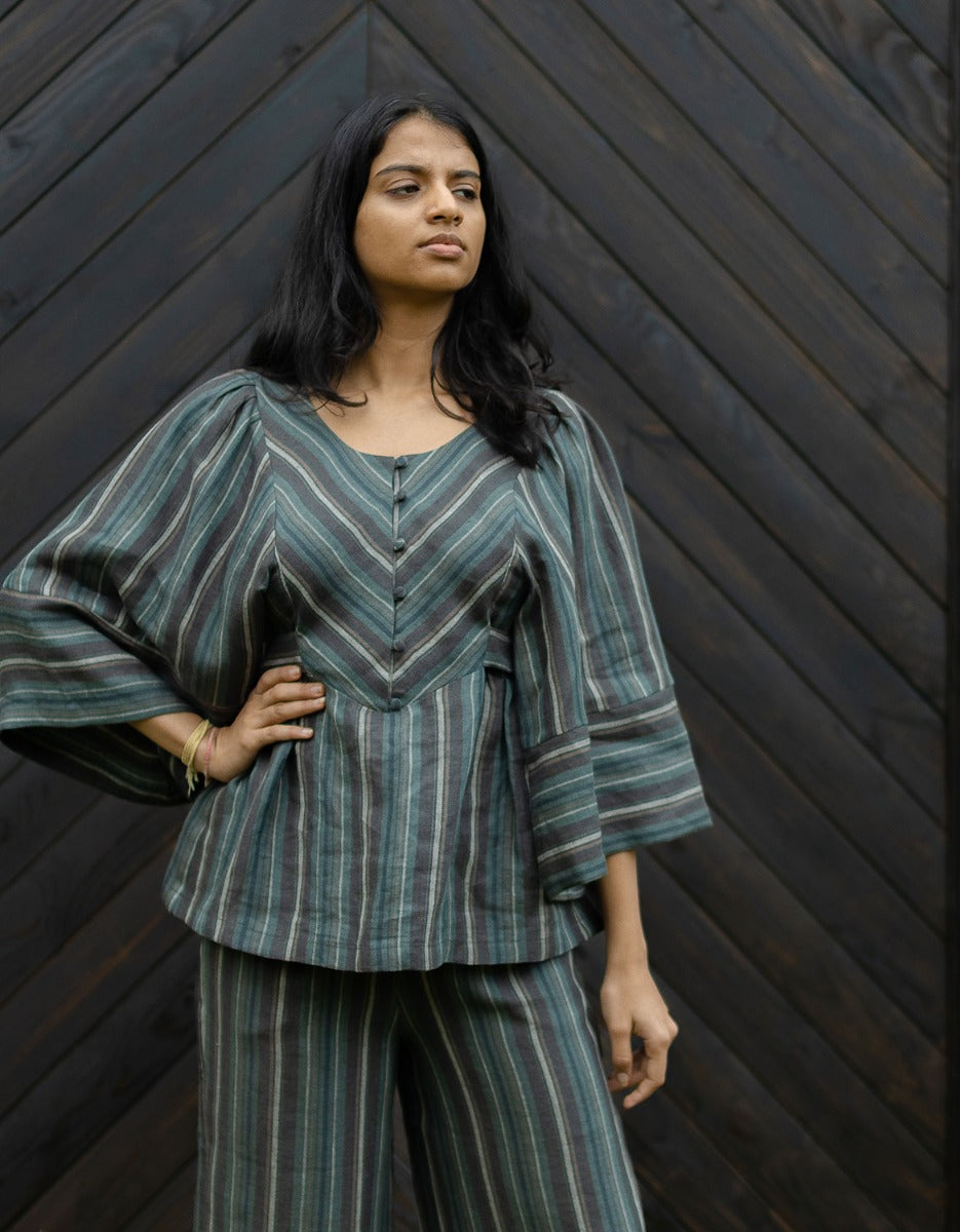 "Adelina” Top in striped linen chestnut