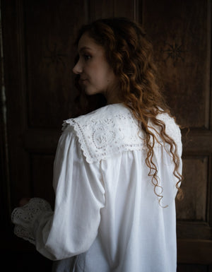 "Alanis" white cotton blouse eyelet fabric