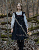 "Alba" pinafore dress with embroidered swans black
