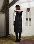 "Alba" pinafore dress with embroidered swans black