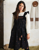 "Alba" pinafore dress with embroidered swans black