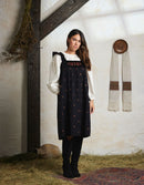 "Alba" pinafore dress with embroidered swans black