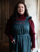 "Alba" pinafore dress with embroidered swans turquoise