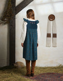 "Alba" pinafore dress with embroidered swans turquoise