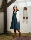 "Alba" pinafore dress with embroidered swans turquoise