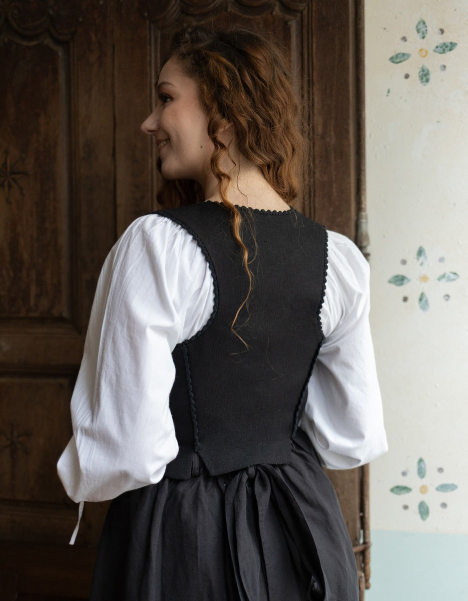 "Alma" folk corset in black linen