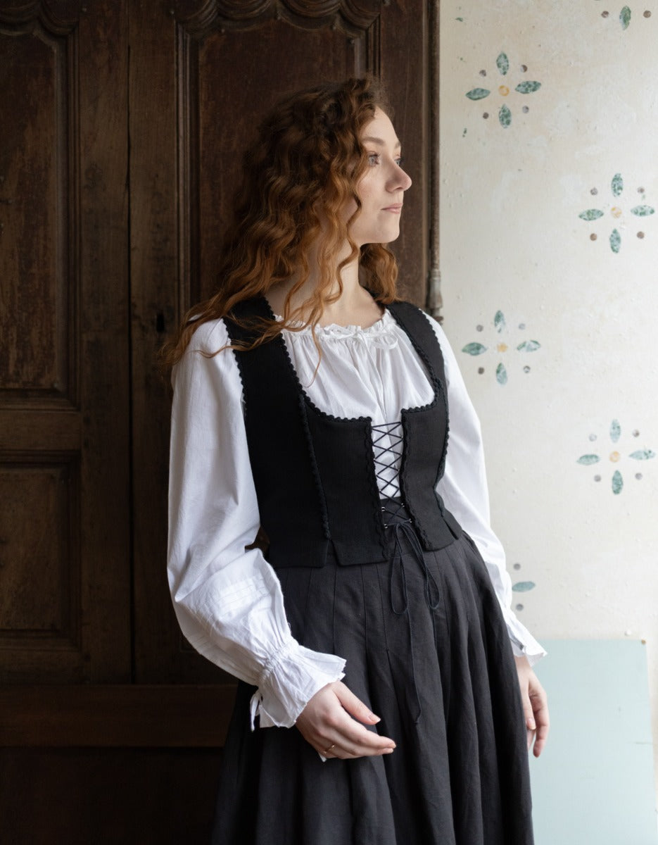 'Alma' folk corset in black linen
