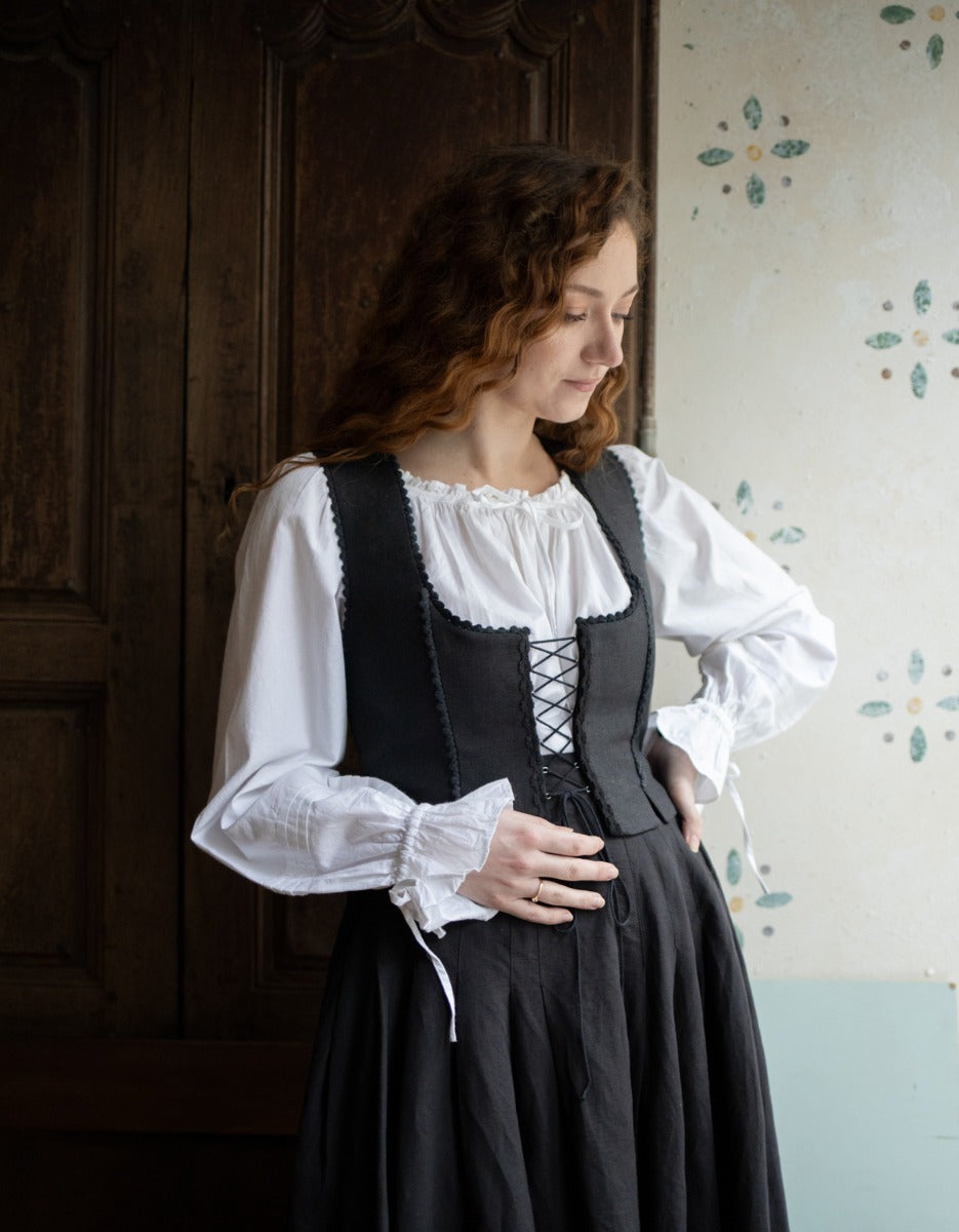 "Alma" folk corset in black linen