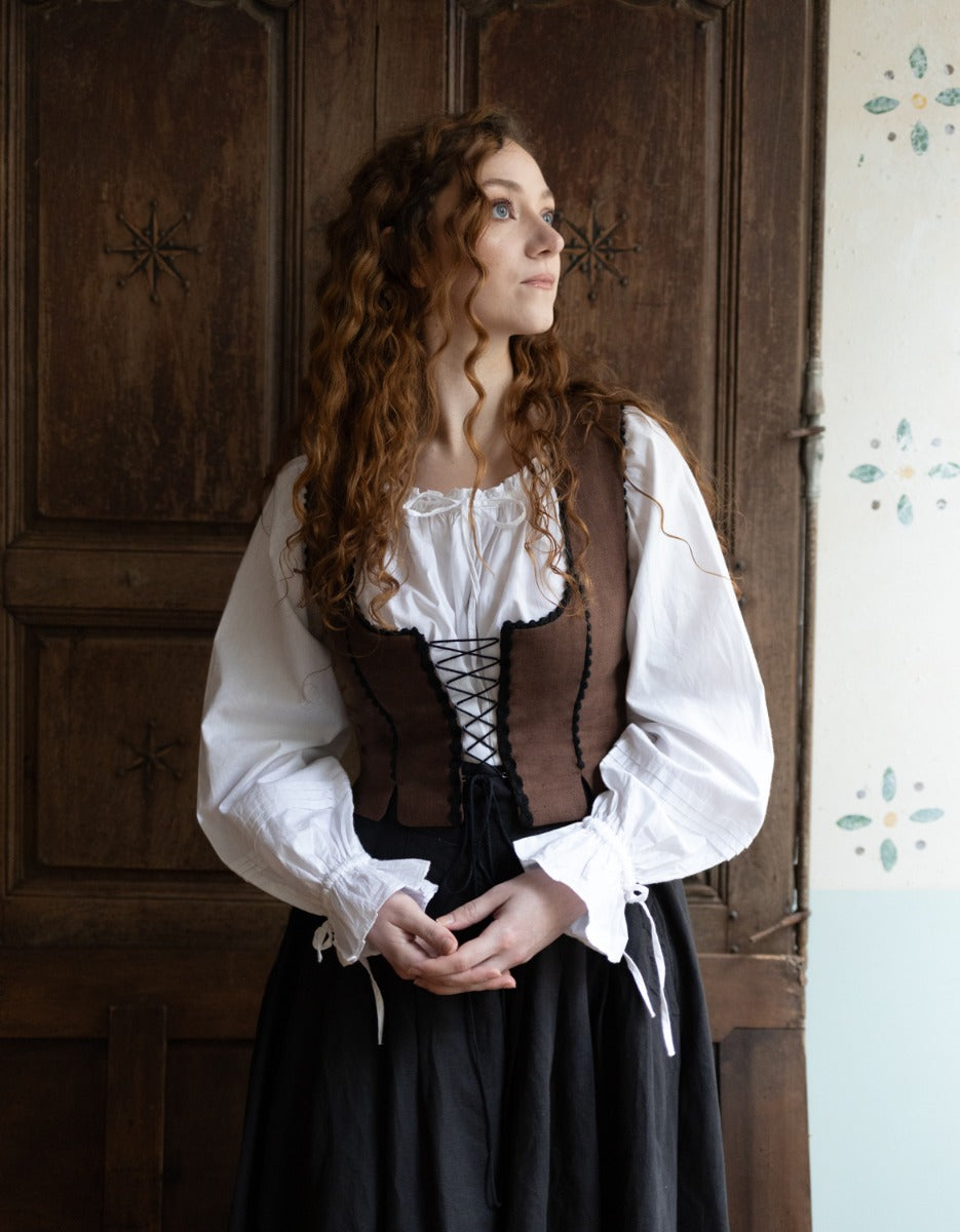 "Alma" folk corset in chestnut linen