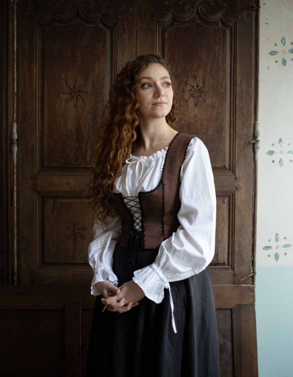 "Alma" folk corset in chestnut linen