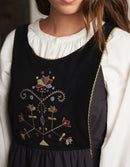 Robe 'Amela' brodée en velours et canevas noir