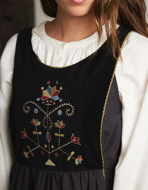 Robe 'Amela' brodée en velours et canevas noir