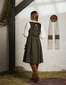 Robe 'Amela' brodée en velours et canevas vert mousse