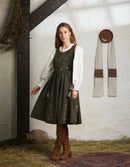Robe 'Amela' brodée en velours et canevas vert mousse