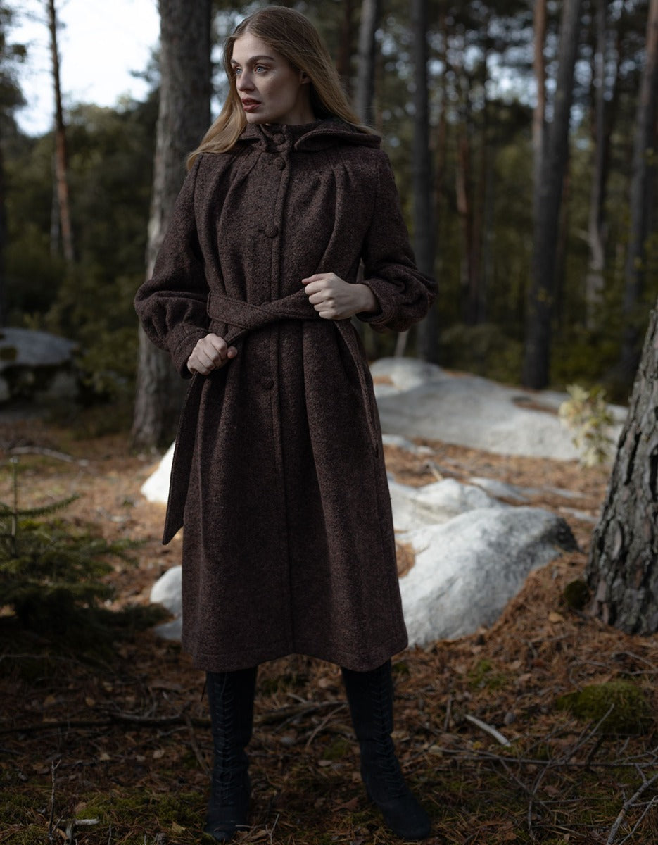 Manteau long 'Aneta' en pure laine marron