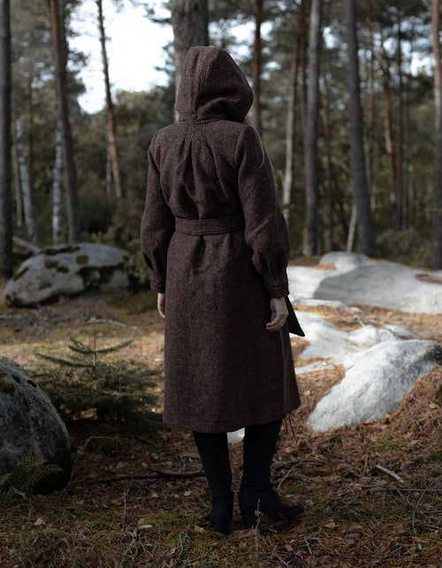 Manteau long 'Aneta' en pure laine marron