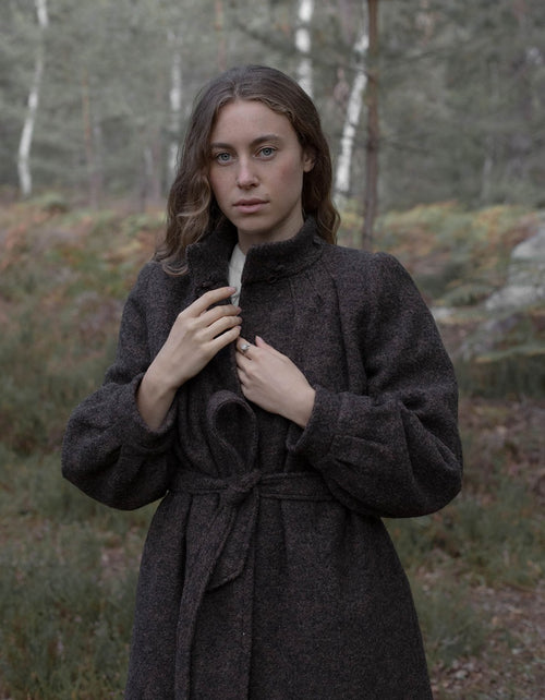 Manteau long 'Aneta' en pure laine marron